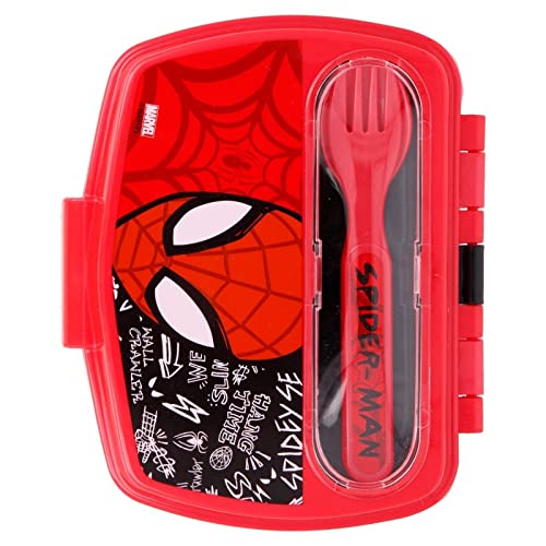 Fiambrera de Spiderman para niños con cuchara y tenedor de plástico, gran fiambrera para la escuela o picnic