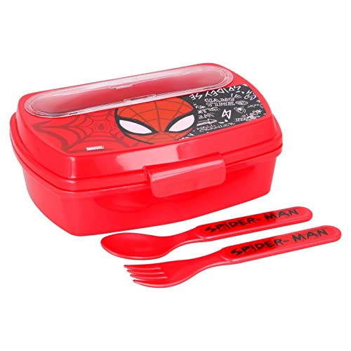 Fiambrera de Spiderman para niños con cuchara y tenedor de plástico, gran fiambrera para la escuela o picnic