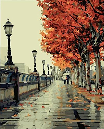 (Frameless) - Diy Oil Painting, Paint By Number Kit- Romantic Love Autumn 16 50cm .