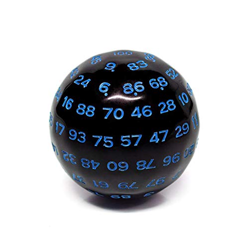 HD DICE Dados poliédricos de 100 páginas (D100) | Color negro sólido con numeración azul (45 mm) para Dungeons and Dragons. DND MTG RPG Poker Casino reemplazo por bolsa gris impermeable