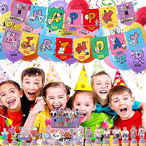 Hilloly Decoración para Fiestas Temáticas Globos, BTS Conjunto de Decoración de Cumpleaños , Globos de Látex Cupcake Toppers Pancarta de Fiesta para Decoración Chicos Niños (41 Piezas)