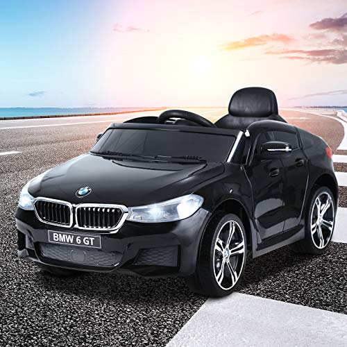 HOMCOM Coche Eléctrico BMW 6GT para Niños +3 Años Automóvil Infantil de Batería 6V con Control Remoto Luces y Sonidos MP3 USB Carga 30 kg 106x64x51 cm Negro