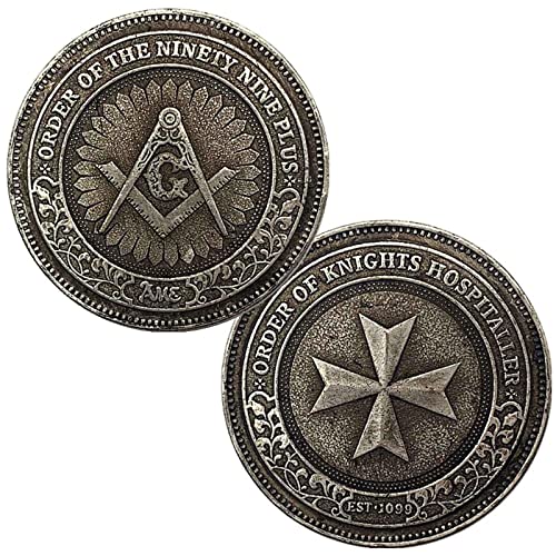 HYUI 2PCS The Free Mason Commemorative Coin Order of The Knights Hospitaller Bronze Plated Coin Collectible Gift Challenge Coin