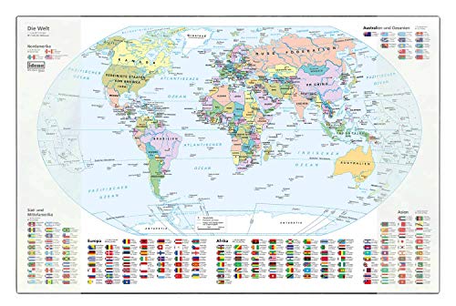Idena 10447 - Almohadilla de escritorio con dos bolsillos, mapa del mundo, aprox. 58,5 x 38,5 cm, práctico accesorio para habitaciones infantiles, juveniles y de estudio