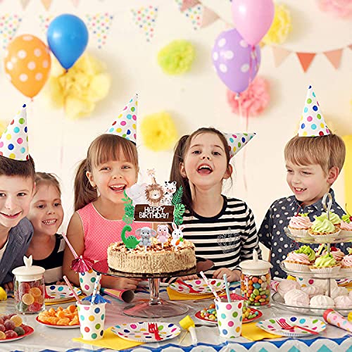 JAHEMU Decoración de Pastel de Cumpleaños Animales Cupcake Toppers Happy Birthday Cake Topper Animales Toppers para Pastel para Niños Ducha de Bebé Fiesta de Cumpleaños DIY Decoración
