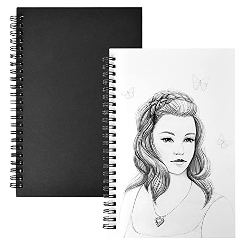 Jinlaili 2PCS A5 Cuaderno de Dibujo,100 Páginas Bloc de Dibujo, Reciclable Cuaderno para Dibujo, Cuaderno de Dibujo en Espiral de Tapa Dura, para Dibujo Artístico, Notas de Aula, Diario de Viaje