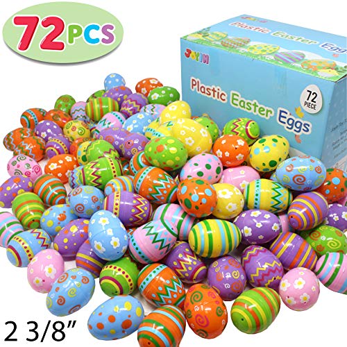 Joyin Toy 72 pc Huevos de plástico Impresa Brillante Pascua 2 3/8" Alto para la Caza Pascua, Cesta embutidoras Rellenos, Suministros Premio Aula, llenado se USA para Tratar y Favor de Partido