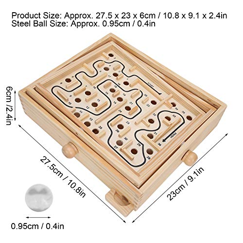 Juego de laberinto de madera natural, con 2 bolas, juego de habilidad Elderly Wooden Maze Board de acero, balances maze Board Game Educational Toy Gift
