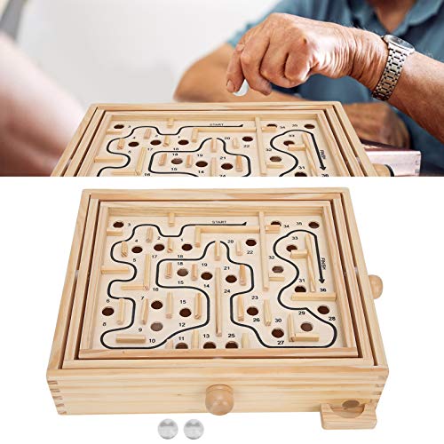 Juego de laberinto de madera natural, con 2 bolas, juego de habilidad Elderly Wooden Maze Board de acero, balances maze Board Game Educational Toy Gift