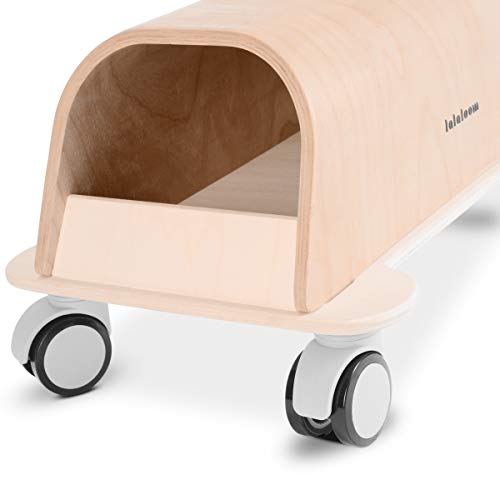 Lalaloom LIONER - Andador para bebe de madera natural (diseño león, correpasillos para equilibrio, caminador con ruedas de 360 grados), 40x27x35 cm, color Amarillo