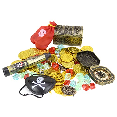 LAPONO 60pcs Monedas de Oro y Gemas Piratas Monedas Doradas de Pirata Juguete Pirata Niños para Caza,Juego de Tesoro Pirata para Cumpleaños Los Niños Búsqueda del Tesoro Fiestas Temáticas Piratas