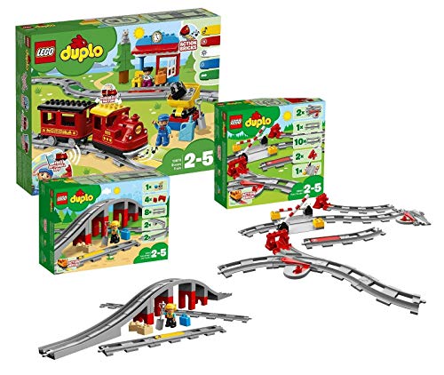 LEGO Duplo - Juego de ferrocarril de vapor (10874, puente ferroviario 10872 con rieles y 10882)