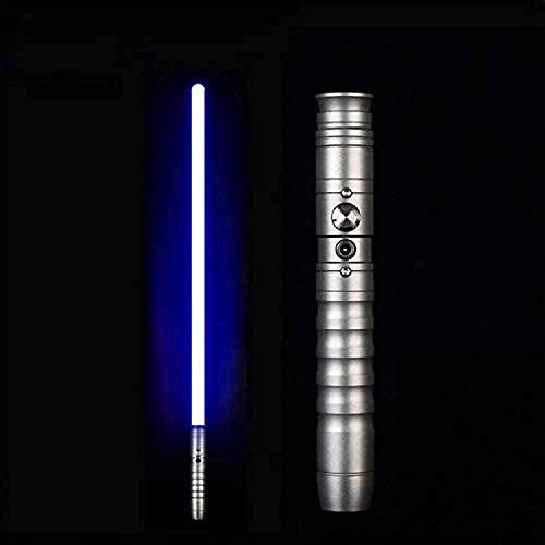 Lightsable - Espada de metal para duelo con mango de metal LED USB recargable Darth Maul Lightsable para niños, luz de regalo para cosplay niño Gril juguete (mango plateado azul)