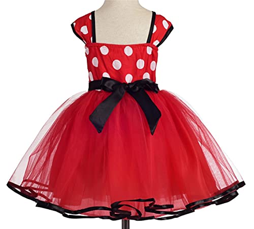 Lito Angels Disfraz de Minnie Mouse para Niña con Orejas de Ratón Aro de Pelo, Vestido de Tul con Lunares, Talla 3-4 años, Rojo