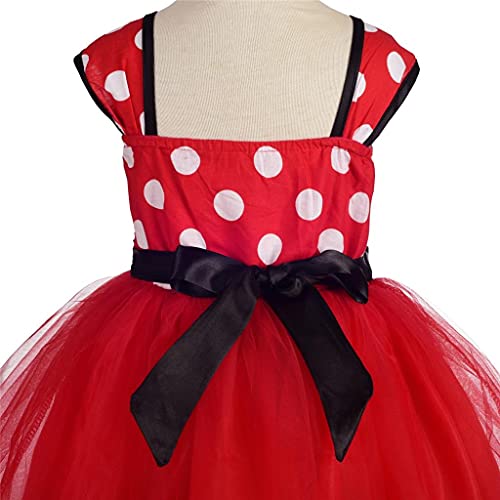 Lito Angels Disfraz de Minnie Mouse para Niña con Orejas de Ratón Aro de Pelo, Vestido de Tul con Lunares, Talla 3-4 años, Rojo