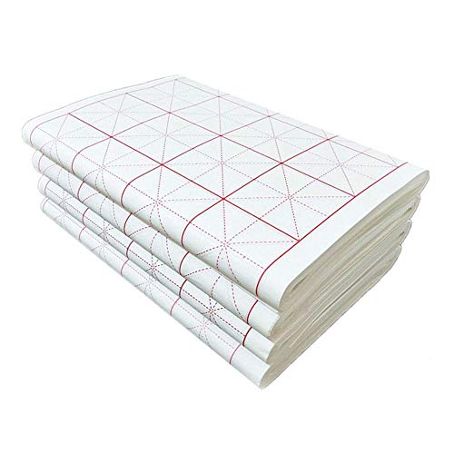 LSHY Handmade Grid Xuan Paper Script Pequeño Suelta Medio Maduro de Papel de Arroz Blanco para Niños Chino Pluma y Tinta Japonesa Kanji Caligrafía Práctica 100 Hojas (65 x 33 cm)
