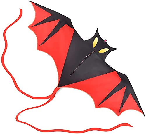 Mqmh Cometa Triangular, Kite de murciélago, Kite de Playa Grande, Kite de Rayas Verdes, Kite de diseño de Patchwork, Cometa para Principiantes, Comas praderas (Color : Red)