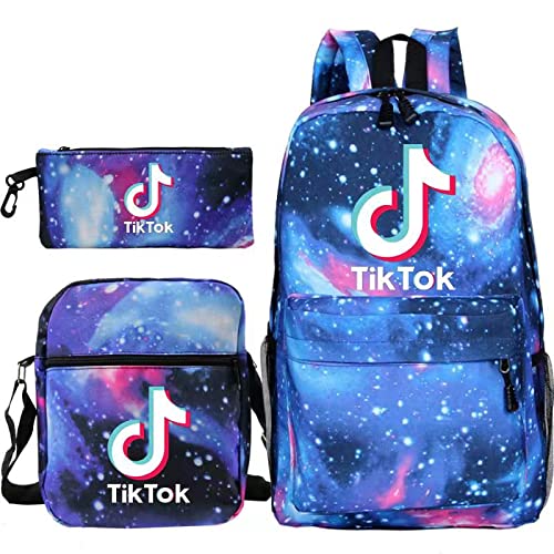 NA Tik Tok Backpack, 3Pcs Kids School Backpack Include Backpack Satchel and Pencil Case Boys Girls Shoulder School Book Bag Laptop Bags Students Backpack (starry blue)