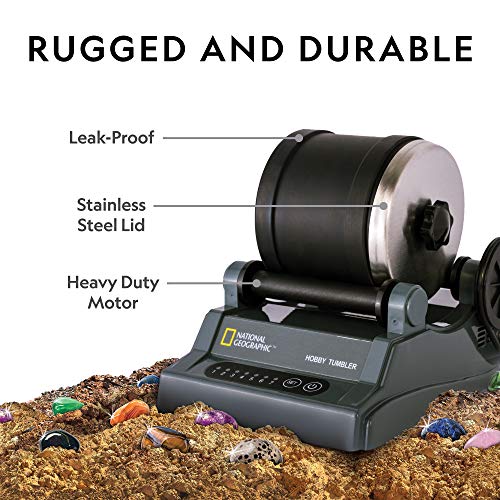 National Geographic Hobby Rock Tumbler Kit - Rock Polisher for Kids & Adults, Durable Noise-Reduced Barrel, Rocks, Grit & New GemFoam for a Shiny Finish, Cool Toys, Great Stem Hobby Kit