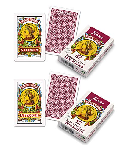 Outletdeloci Pack 2 Baraja española Fournier. Guiñote, mus,... 40 Cartas 100% plastico Lavable. Calidad Casino.