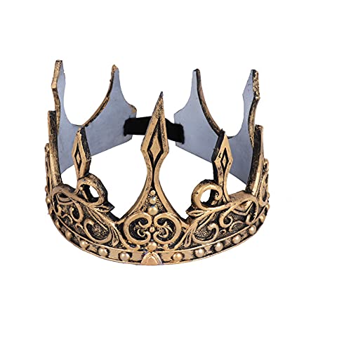 Proumhang King Crown Royal Medieval Soft Crown Diadema PU Espuma Corona Hombre Disfraz Sombrero Tocado para Cosplay Fiesta de disfraces Halloween Talla única Oro