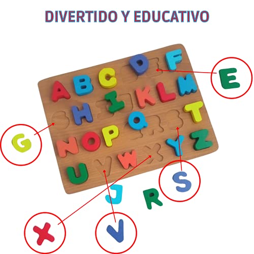 Puzzle de Madera Abecedario para Aprendizaje Temprano En Niños | Juguete Educativo Rompecabezas con Letras Coloridas del Alfabeto