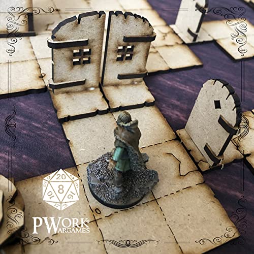 Pwork Wargames The Dungeon - 3D Tactical maps Rpg Fantasy Dungeon Tiles - Mapas tácticos 3D modulares de MDF 3 mm