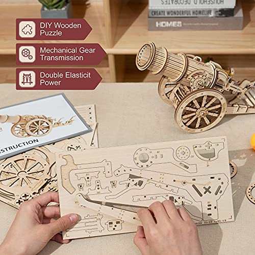 ROBOTIME Rompecabezas 3D Kits de modelos de madera para adultos para construir rompecabezas Construcción Cañón medieval cortado con láser Artesanía de construcción mecánica