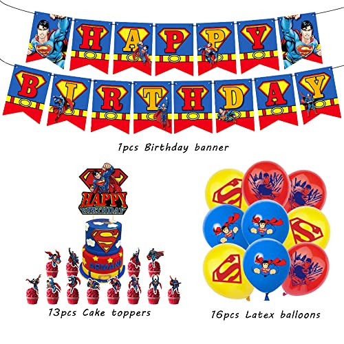 smileh Superman Cumpleaños Fiesta Decoración Superhéroes Globos Vengadores Pancarta de Feliz Cumpleaños Marvel Decoración de Tartas para Niños Superman Favor de Fiesta Temática