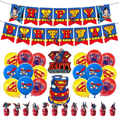 smileh Superman Cumpleaños Fiesta Decoración Superhéroes Globos Vengadores Pancarta de Feliz Cumpleaños Marvel Decoración de Tartas para Niños Superman Favor de Fiesta Temática