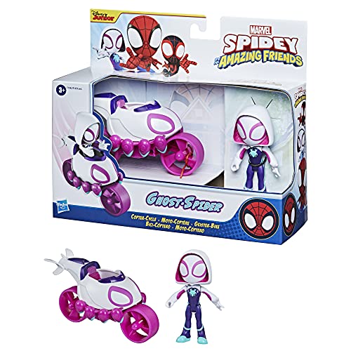 SPIDEY AND HIS AMAZING FRIENDS Figura de acción de Ghost-Spider y vehículo ciclo-cóptero de Marvel, para niños a partir de 3 años, F1942