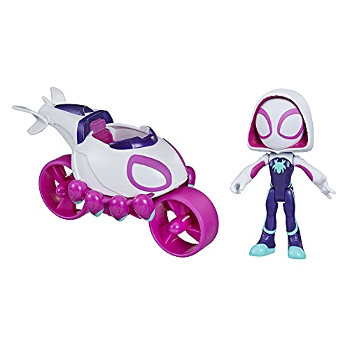 SPIDEY AND HIS AMAZING FRIENDS Figura de acción de Ghost-Spider y vehículo ciclo-cóptero de Marvel, para niños a partir de 3 años, F1942