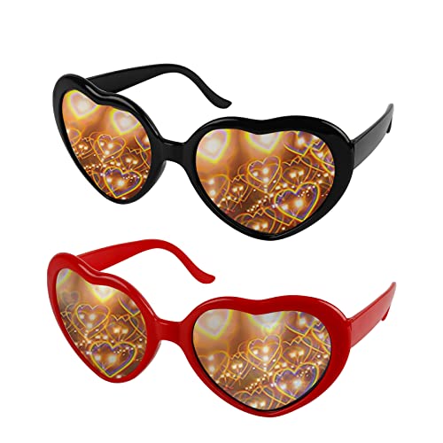 Swetup 2 Pares de Gafas de efectos especiales de corazón, Gafas de sol con forma de corazón, gafas con forma de corazón de amor para fiestas de música al aire libre/bar/club nocturno