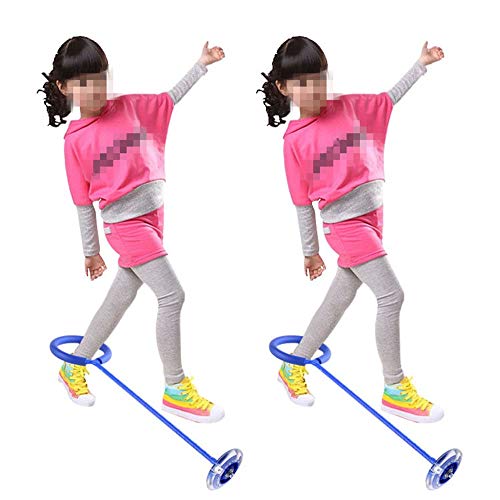 Tikwisdom LED de una sola pierna intermitente rueda de salto para niños, juegos al aire libre, energía - bola de rebote para niños, bola de pie, juguetes de bola de oscilación (azul)
