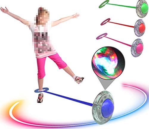 Tikwisdom LED de una sola pierna intermitente rueda de salto para niños, juegos al aire libre, energía - bola de rebote para niños, bola de pie, juguetes de bola de oscilación (azul)