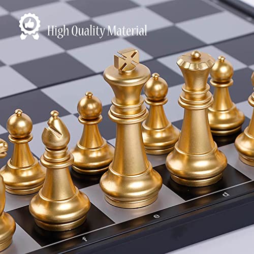 UB Juego de ajedrez de viaje magnético plegable para niños o adultos Juego de mesa de ajedrez 9.8X9.8X0.8" - Piezas de ajedrez dorado y plateado