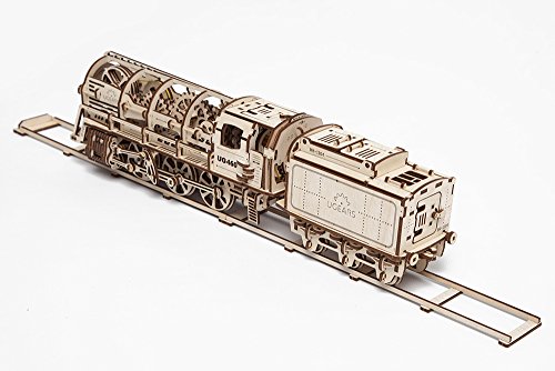 UGEARS-Locomotora con Remolque 70012 – Locomotive con Tender, 3D de Madera Montar sin Pegamento, Color Unisex