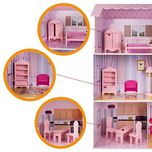 WOOMAX- Casa de muñecas de madera, 80 x 112 x 31 cm (Colorbaby 85293) , color/modelo surtido