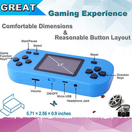 ZHISHAN Consola de Juegos Portátil Retro para Niños Precargado con 218 Videojuegos Clásicos Sistema de Juego Arcade Recargable y con Pantalla de 2.5 Pulgadas (Azul)