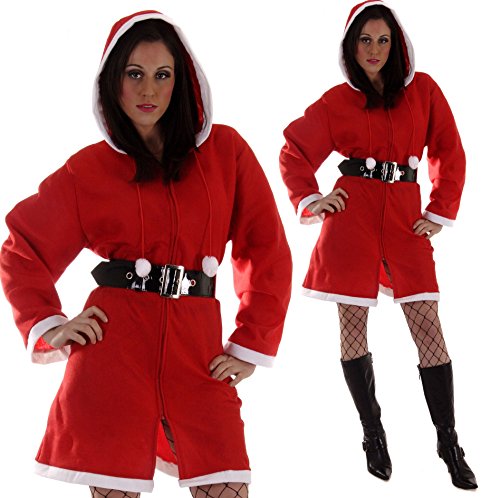 0508PTOQ26G ILOVEFANCYDRESS - Disfraz de madre Navidad con capucha roja para mujer con cinturón, ideal para jugar las fiestas de Navidad (talla 38/42)