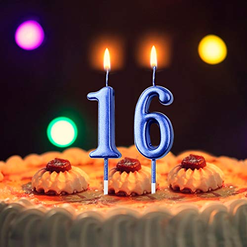 10 unidades número 0-9 cumpleaños números pastel velas + 1 pieza Carta Alles Gute zum Geburtstag Glitter Cake Topper decoración pastel número de velas digitales para fiesta de cumpleaños boda (azul)