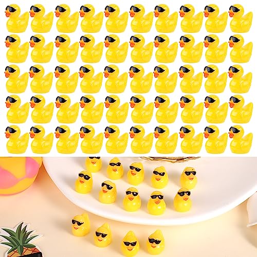 100 Piezas Mini Patos de Resina, Bonitos Mini Patos de Resina con Gafas de Sol Pequeño Pato Amarillo Patos en Miniatura para Paisaje de Jardín en Miniatura Casa de Muñecas