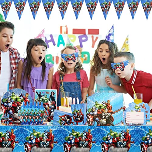 104 pcs Juego de Vajilla de Fiesta,Niños Kit Mesa Fiesta,Vajilla de cumpleaños de niños,Vajilla para Fiesta de Cumpleaños,Cumpleaños Decoración (azul)
