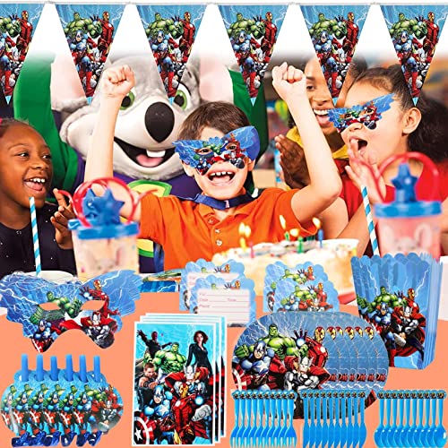 104 pcs Juego de Vajilla de Fiesta,Niños Kit Mesa Fiesta,Vajilla de cumpleaños de niños,Vajilla para Fiesta de Cumpleaños,Cumpleaños Decoración (azul)
