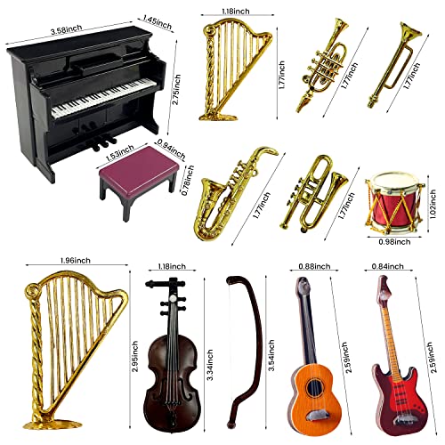 13 modelos de instrumentos musicales en miniatura, miniconjuntos de instrumentos musicales lindos e interesantes, modelos de instrumentos musicales de plástico como guitarras, pianos, tambores, etc.