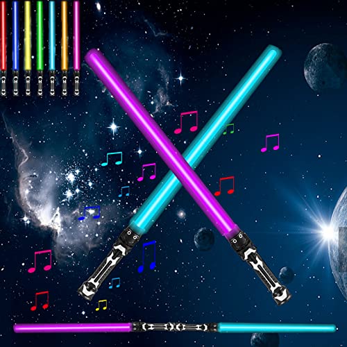 2 Piezas Espada Láser para Niños,Sable de Luz,2 en 1 Lightsaber, Espada Laser 7 Colores con Sonido, por Cumpleaños Regalos y Cosplay