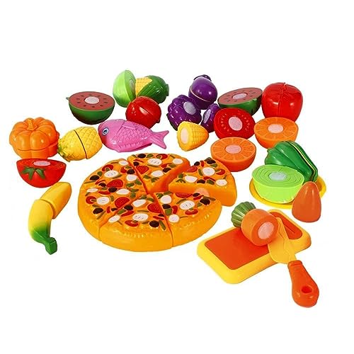 24 PCS Juego Juego de Alimentos Cocina Juguete Cortar Pizza Fruta Vegetal Comida con conexión de Velcro para niños Juguete Educativo Juego de rol Juguete Educativo Regalo