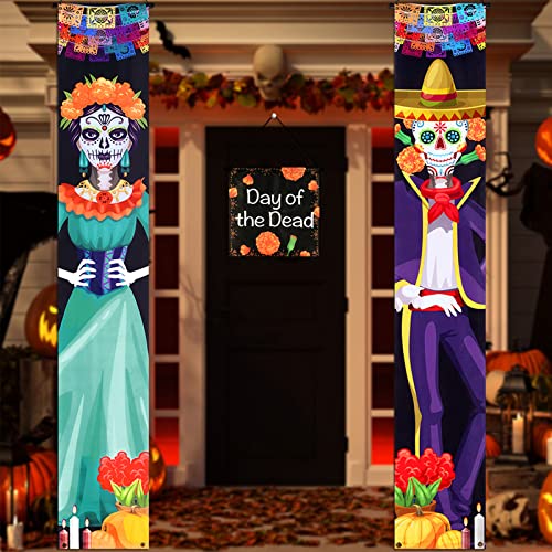 3 letreros para puerta de porche del Día de los Muertos, decoraciones de Halloween, decoración de pared del Día de los Muertos, decoración de pared de 11.8 x 70.9 pulgadas, decoración de puerta