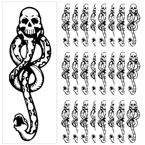 30 Hojas Dark Mark Death Eater Tattoos,Tatuajes Temporales Halloween,Dark Mark Mamba Skull Tatuajes temporales,Serpiente Calavera Marca Tenebrosa,Tattoos Serpiente Tattoo para adultos Niños