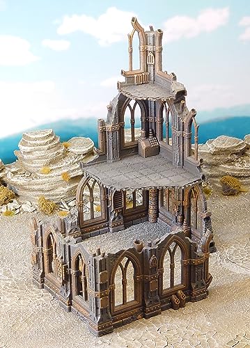 3D Vikings Serie Gothic Ruins - Set 1: Edificio en ruinas de tres pisos y remanente adyacente del primer piso, escala de 28/32 mm